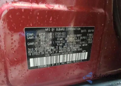 2019 Subaru Outback 2.5I Premium from USA, damaged, VIN 4S4BSAFC0K3337405